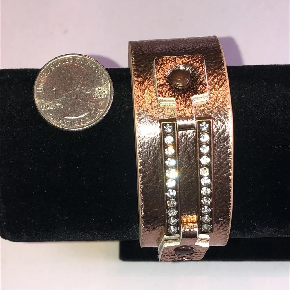 Rose Gold Tone Faux Leather Crystal Accent Bracelet